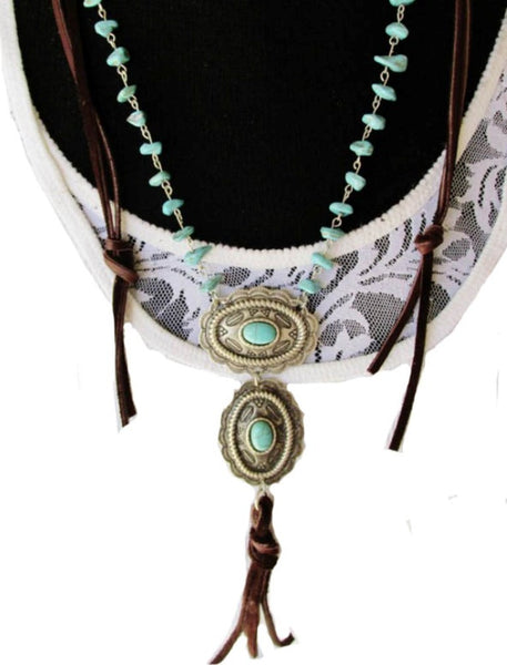 Western Concho Leather Necklace 
