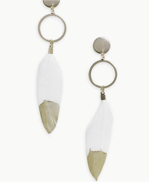 Gold Tipped Feather Hoop Earrings 