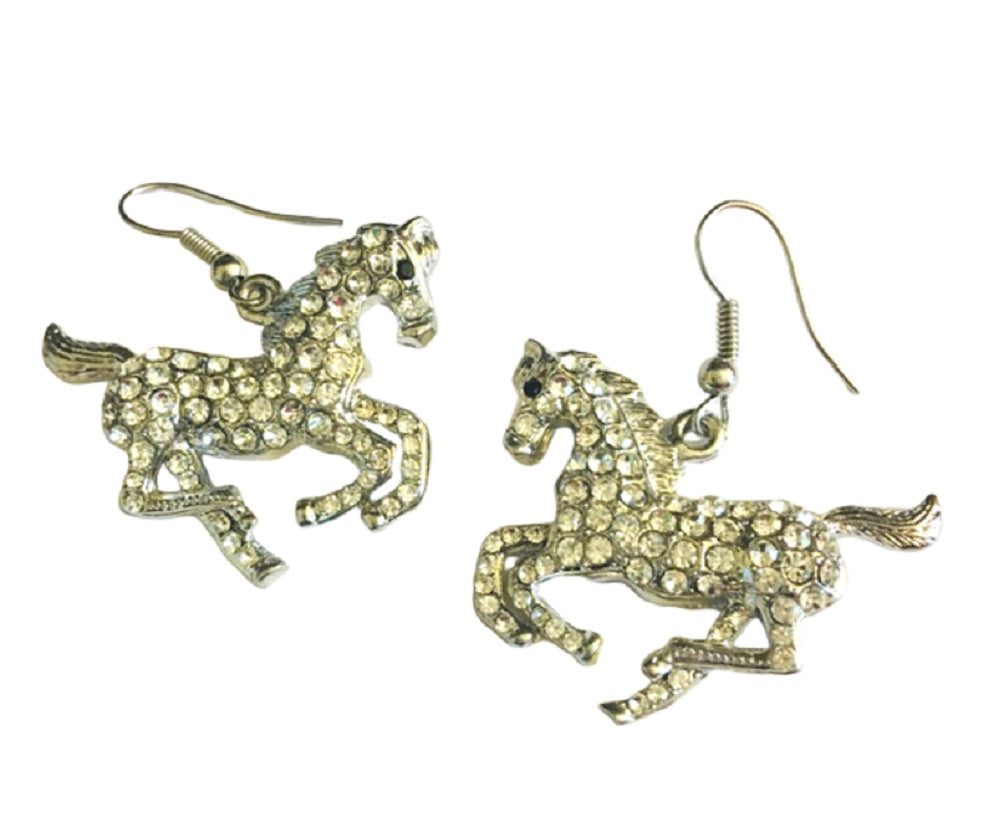Pave Silver Tone Horse Earrings