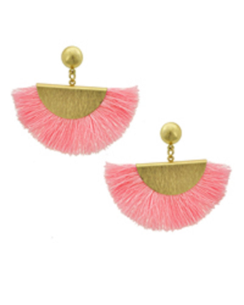 Peach Fringe Crescent Earrings