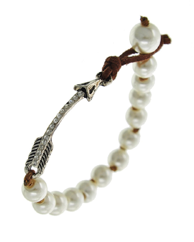 Pearl and Suede Arrow Bracelet