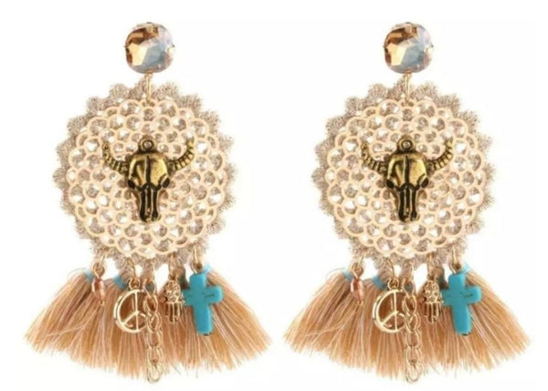 Golden Steer Head Earrings