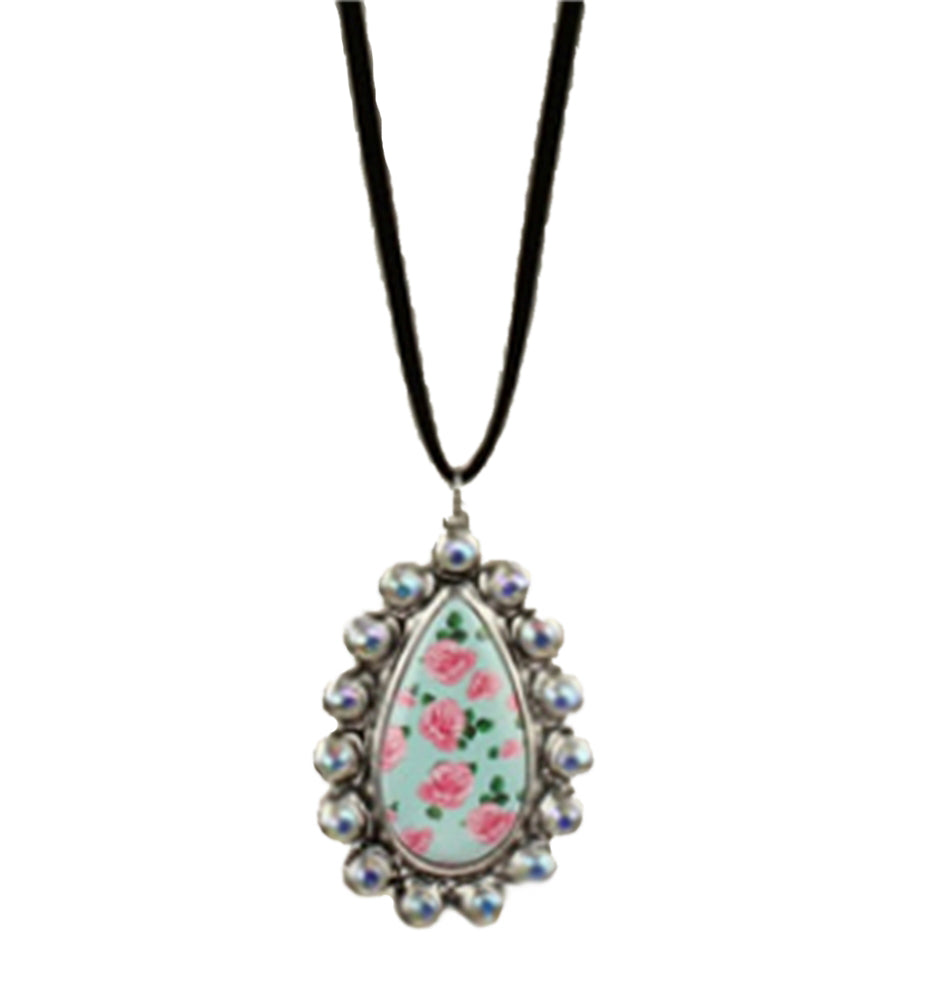Flower Teardrop Necklace Rhinestone Bling