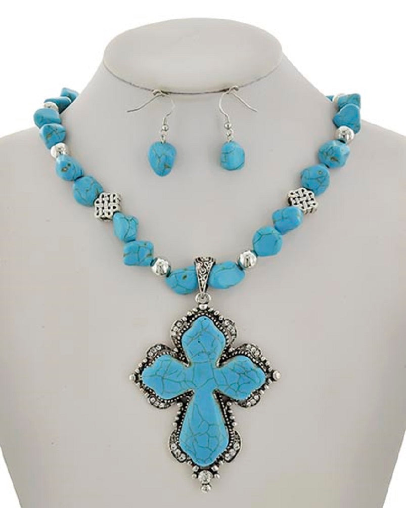 Turquoise Cross Western Cowgirl Necklace