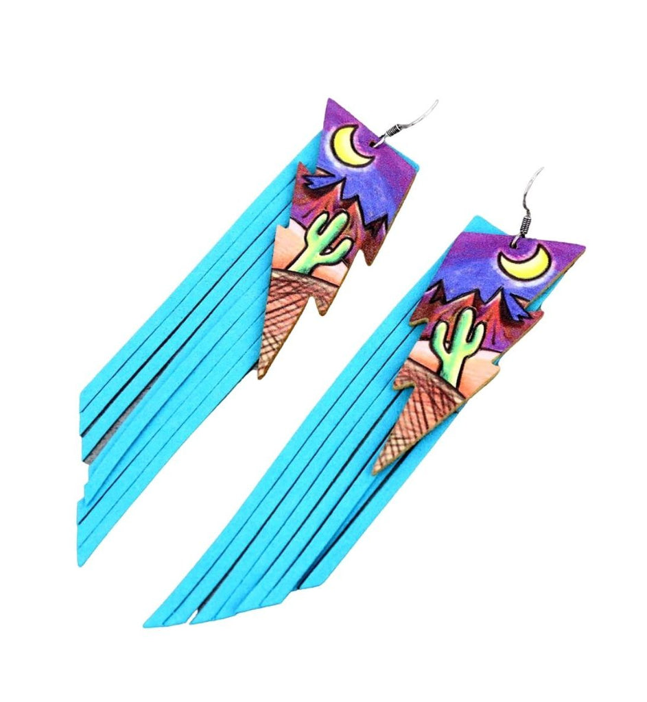 Arizona Skies Fringed Leather Earrings 