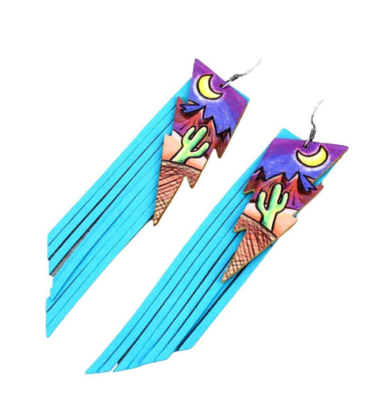 Arizona Skies Fringed Leather Earrings 