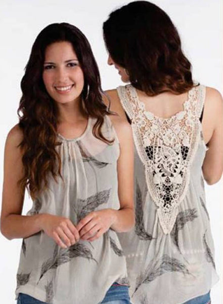 Rancho Estancia Vi Feather Chiffon and Crochet Western Cowgirl Top - Posh Equestrian - 1