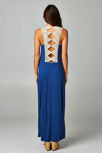 Hourglass Crochet Open Back Tank Maxi Dress by Love Stitch