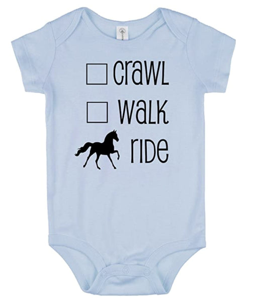 Crawl, Walk, Ride Baby Horse Onesie 