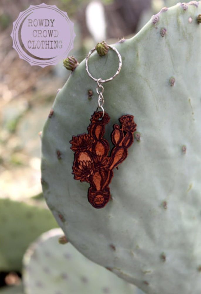Krazy Cactus Leather Keychain