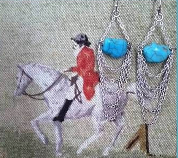 Turquoise Chunk Silver Tone Earrings - Posh Equestrian