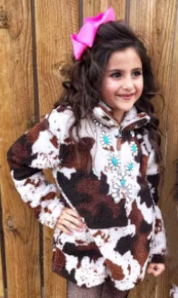 Country Charm Cow Print Sherpa Sweater Pullover for Kids