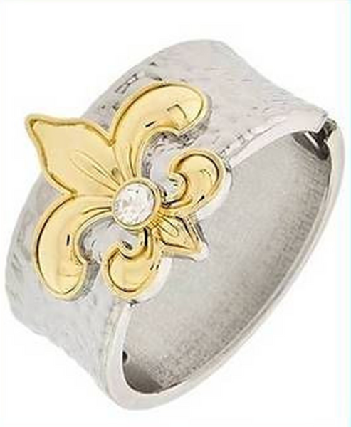 Two Tone Fleur de Lis Bangle Bracelet - Posh Equestrian