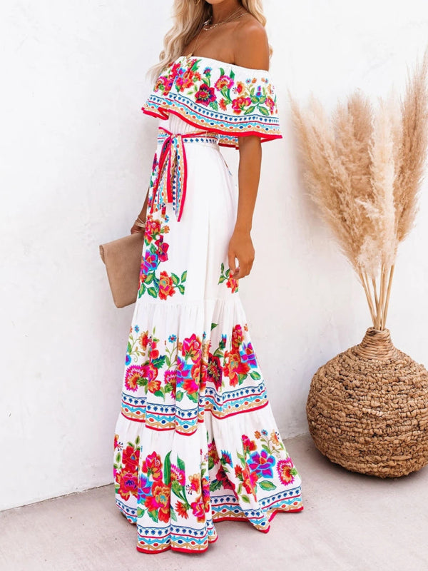White floral off sales the shoulder maxi dress