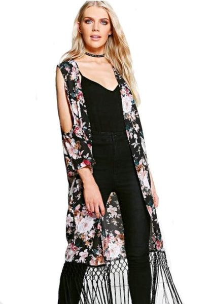 Cold Shoulder Tassel Kimono 