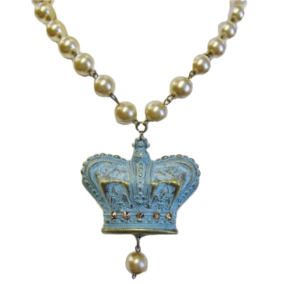 Handcrafted Crown Pearl Shabby Chic Boho Necklace