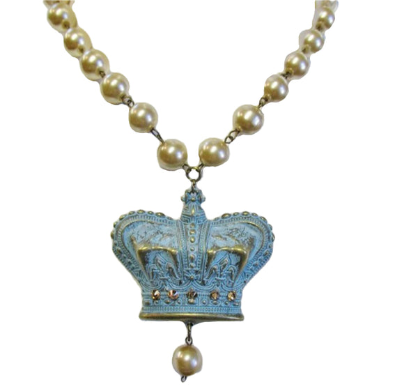 Handcrafted Crown Pearl Shabby Chic Boho Necklace