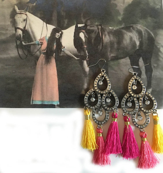 Hand Crafted Bohemian Tassel Earrings in Shades of Pink - Posh Equestrian