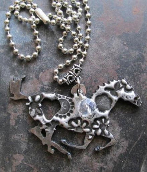 Handcrafted Running Horse with Heart Necklace