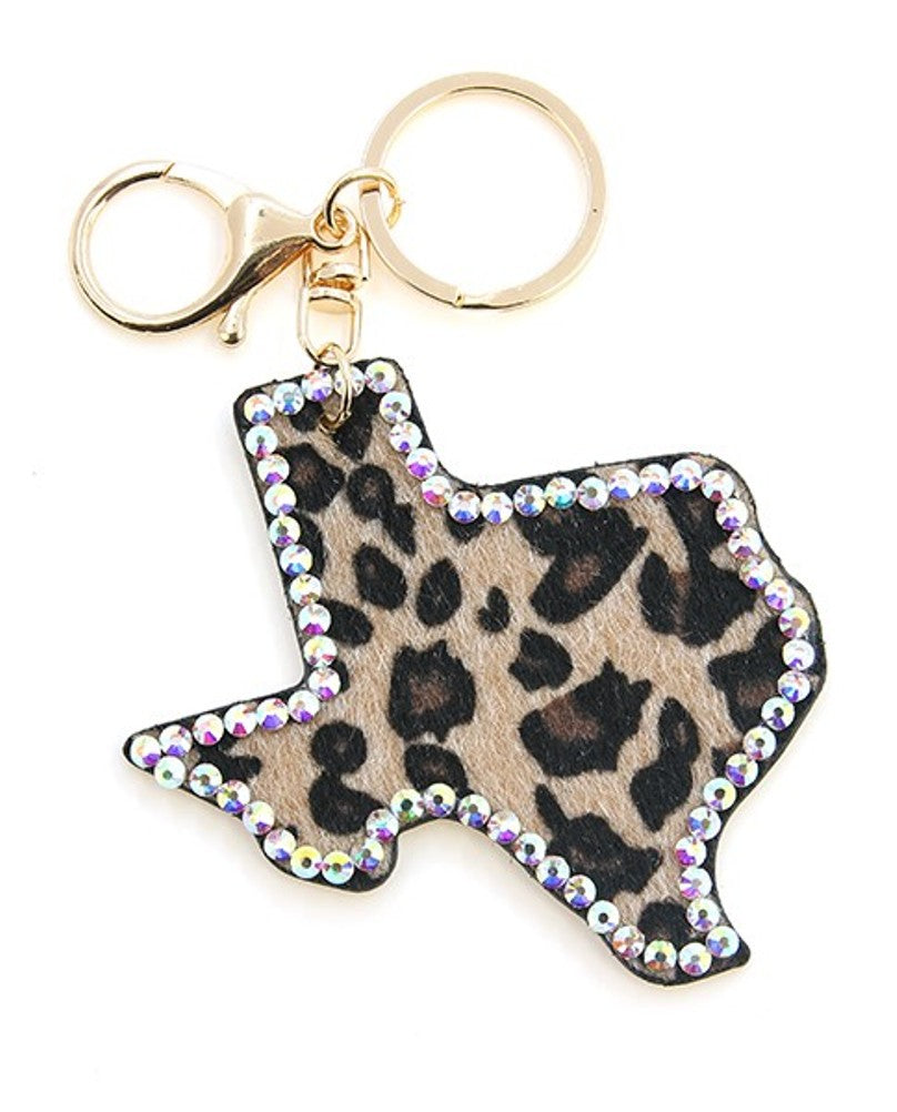 Texas Leopard Rhinestone Keychain